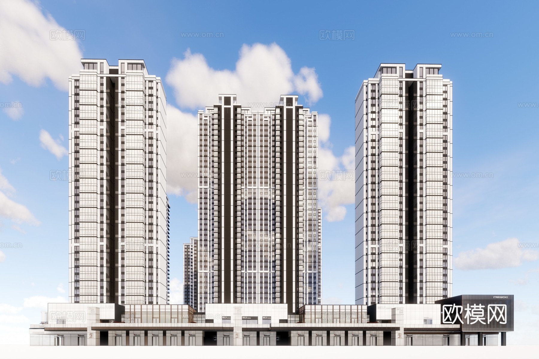 现代高层住宅小区外观su模型下载