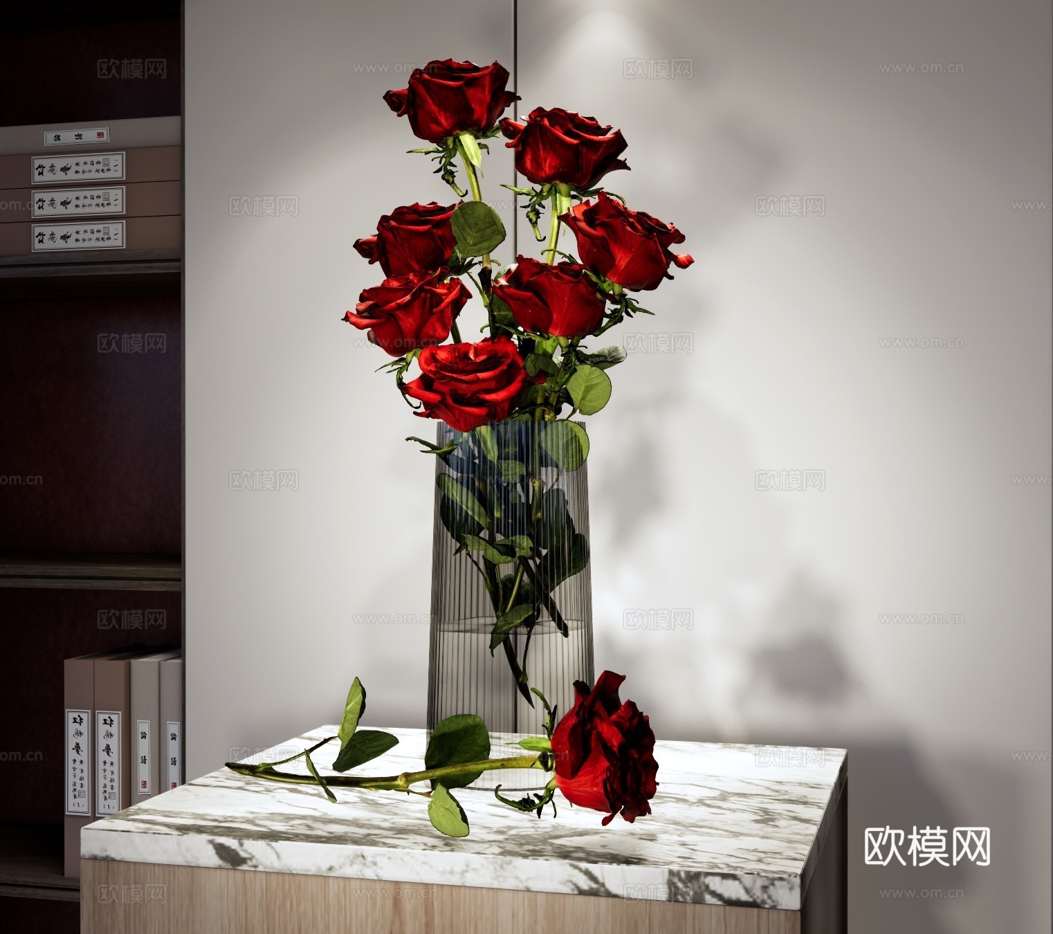 现代花艺 玻璃花瓶 红玫瑰插花 花瓶花艺插花 红玫瑰装饰摆件su模型