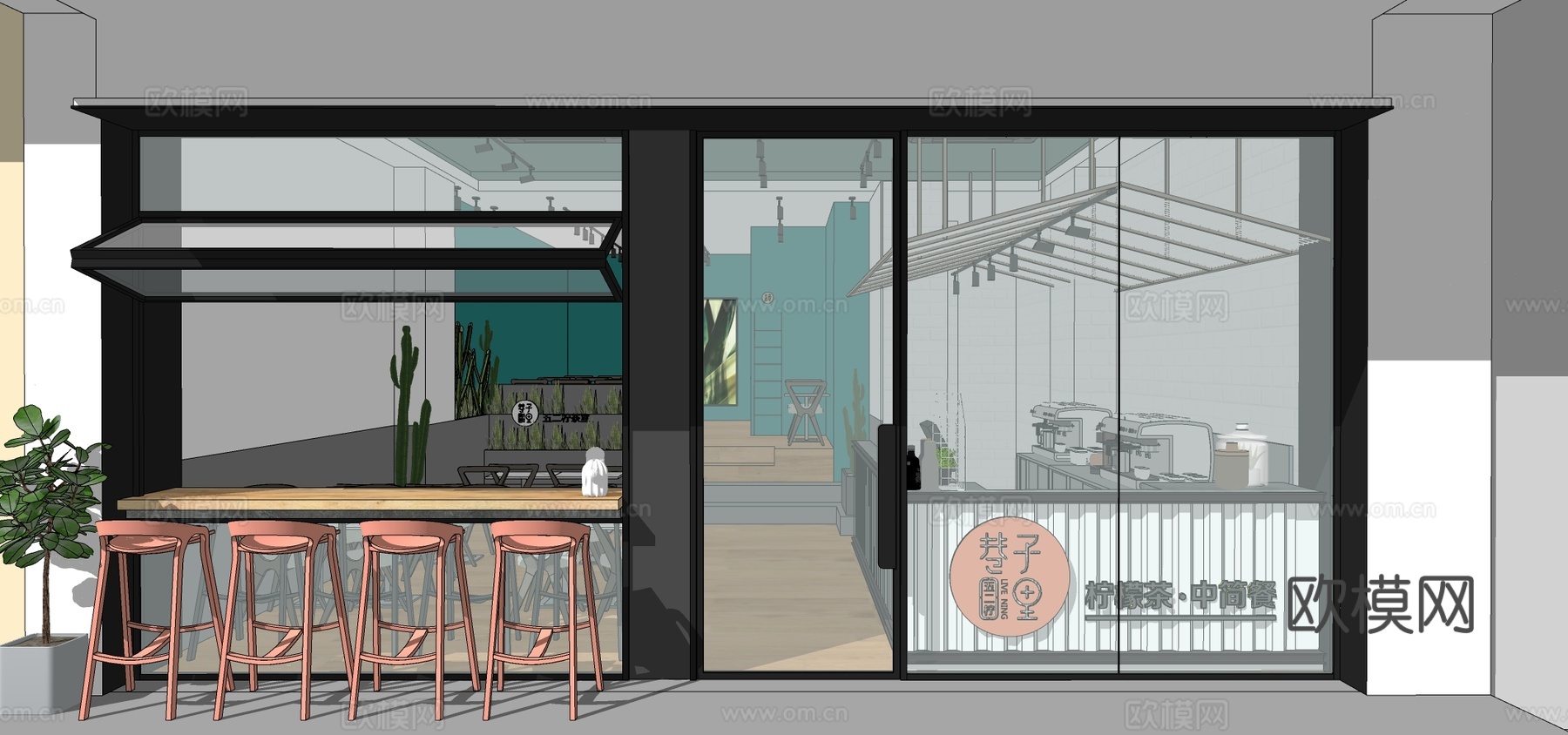 现代网红快餐店su模型下载