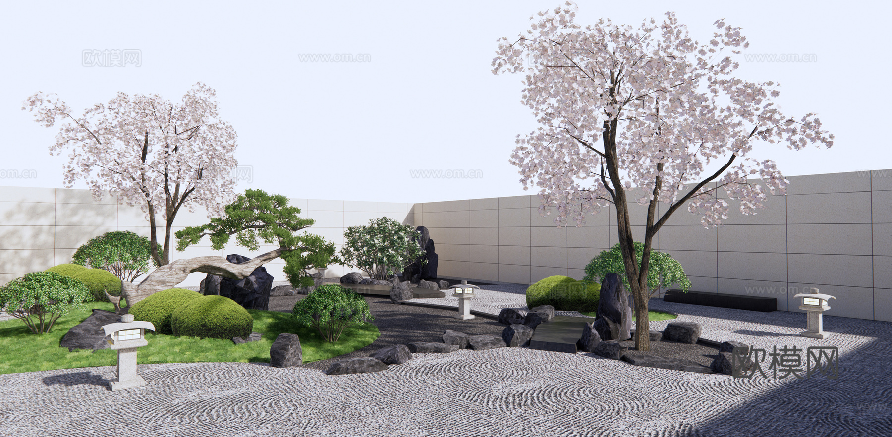 日式枯山水庭院花园su模型下载