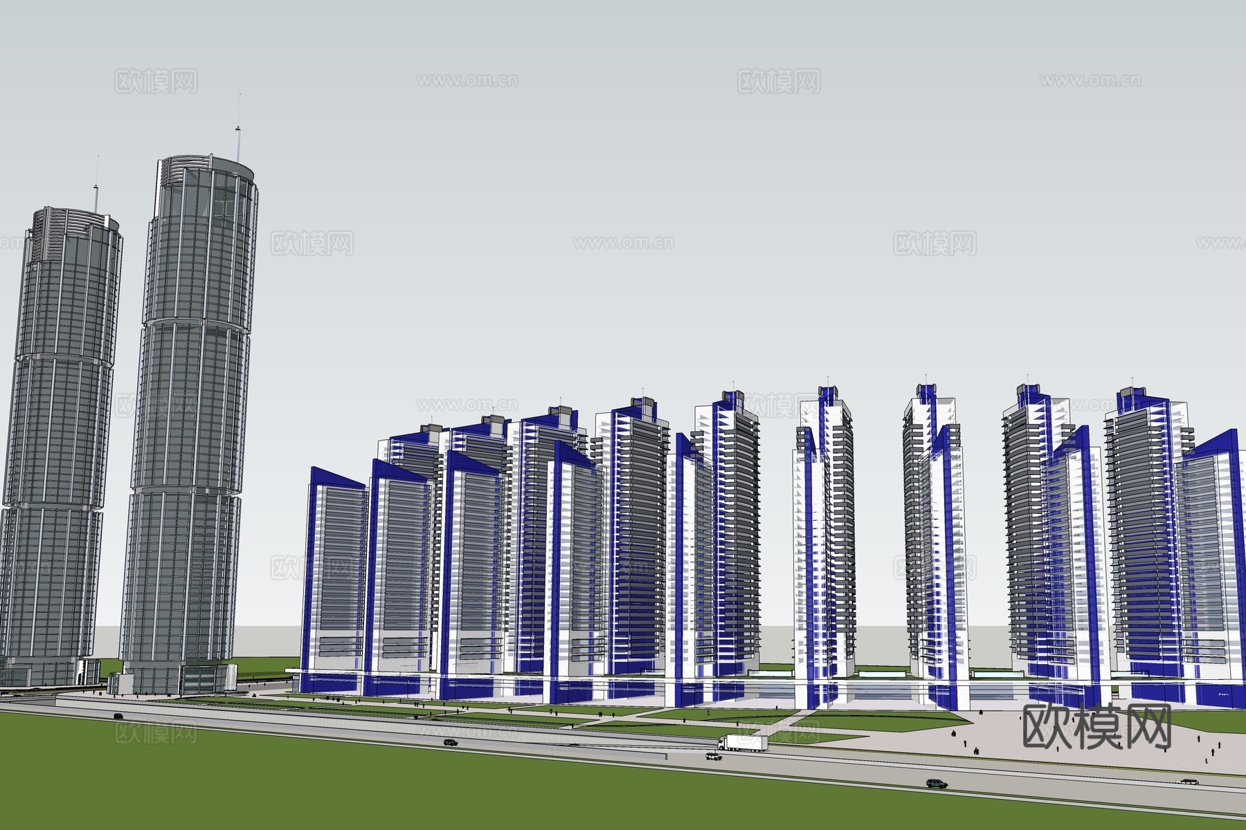 现代小区建筑外观su模型下载