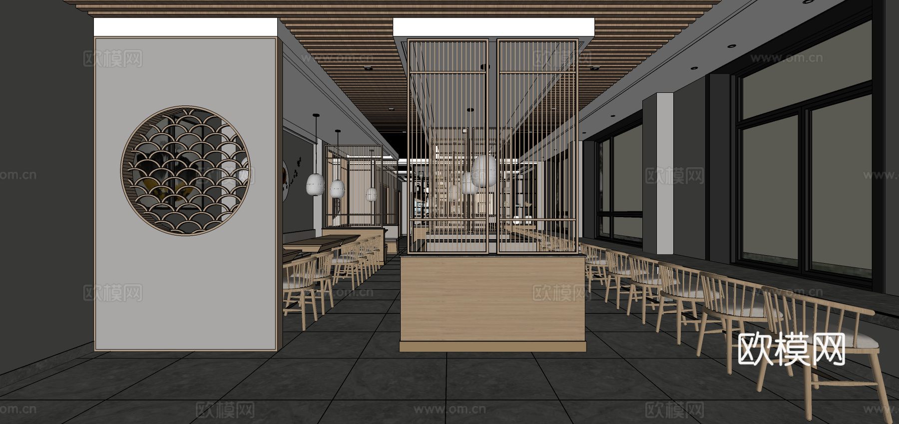 新中式中餐厅su模型下载