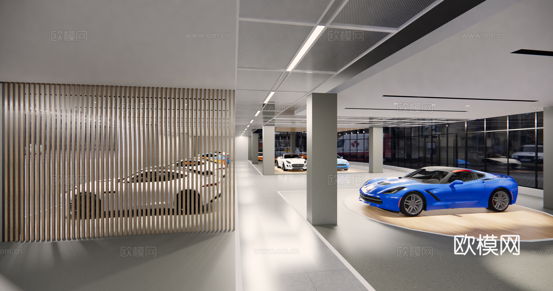 现代跑车展厅su模型下载