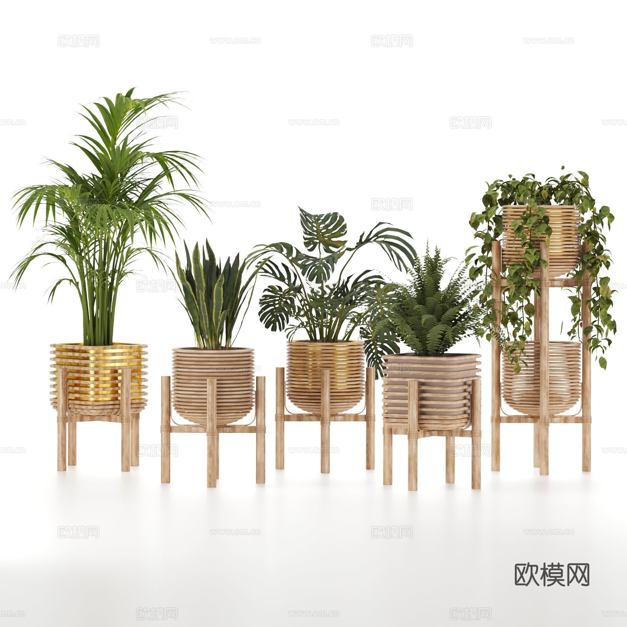 现代北欧原木风绿植盆栽3d模型