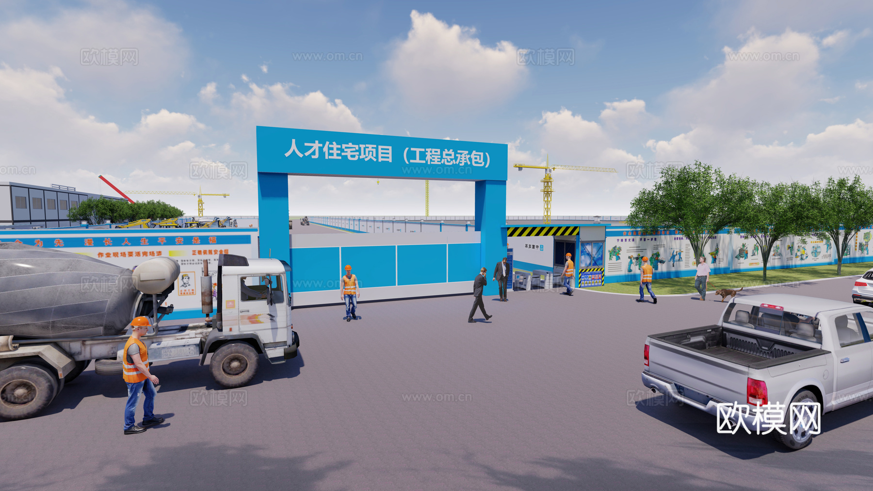现代施工现场工地办公厂房su模型下载