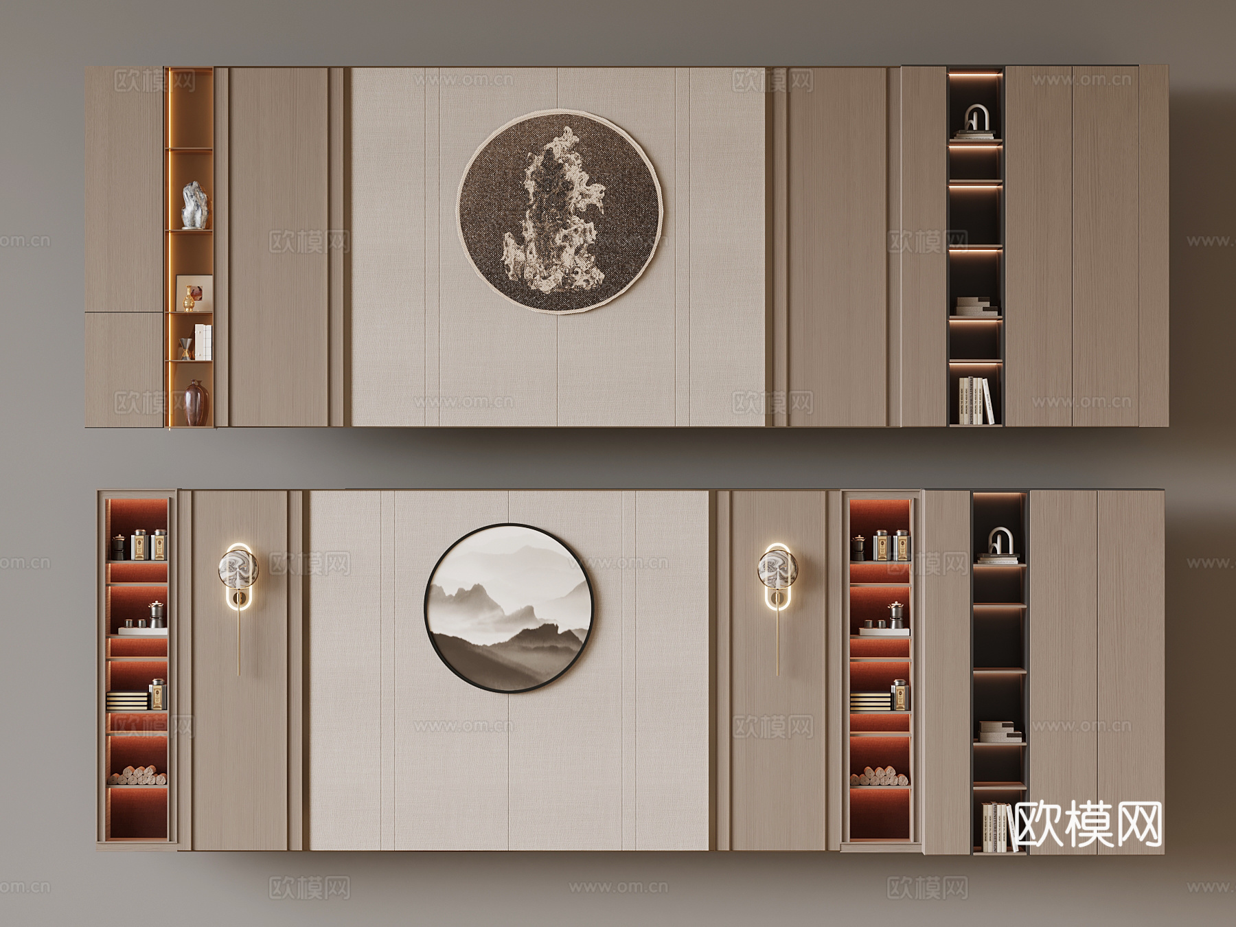 01新中式背景墙su模型
