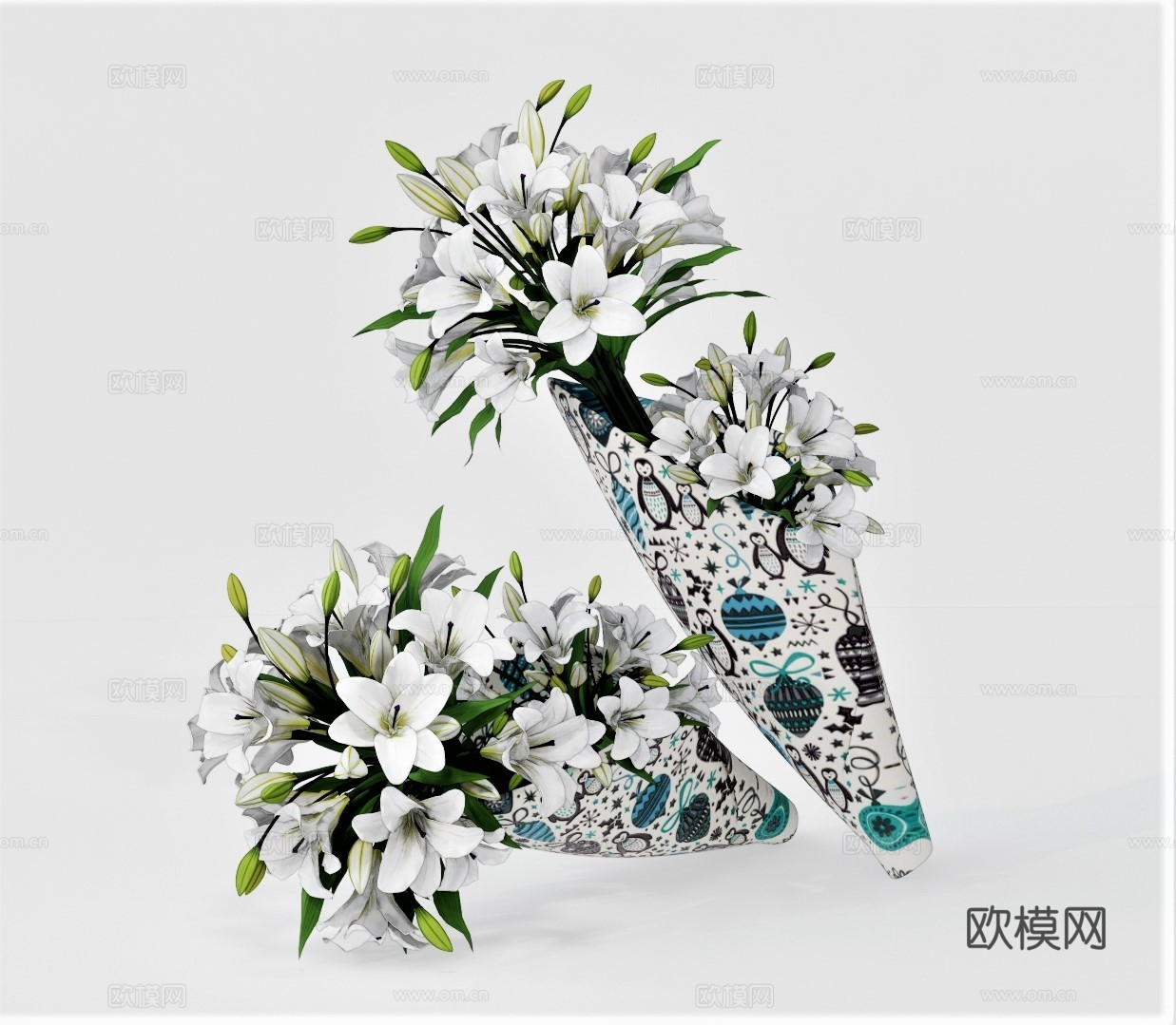 现代花卉花瓶su模型下载