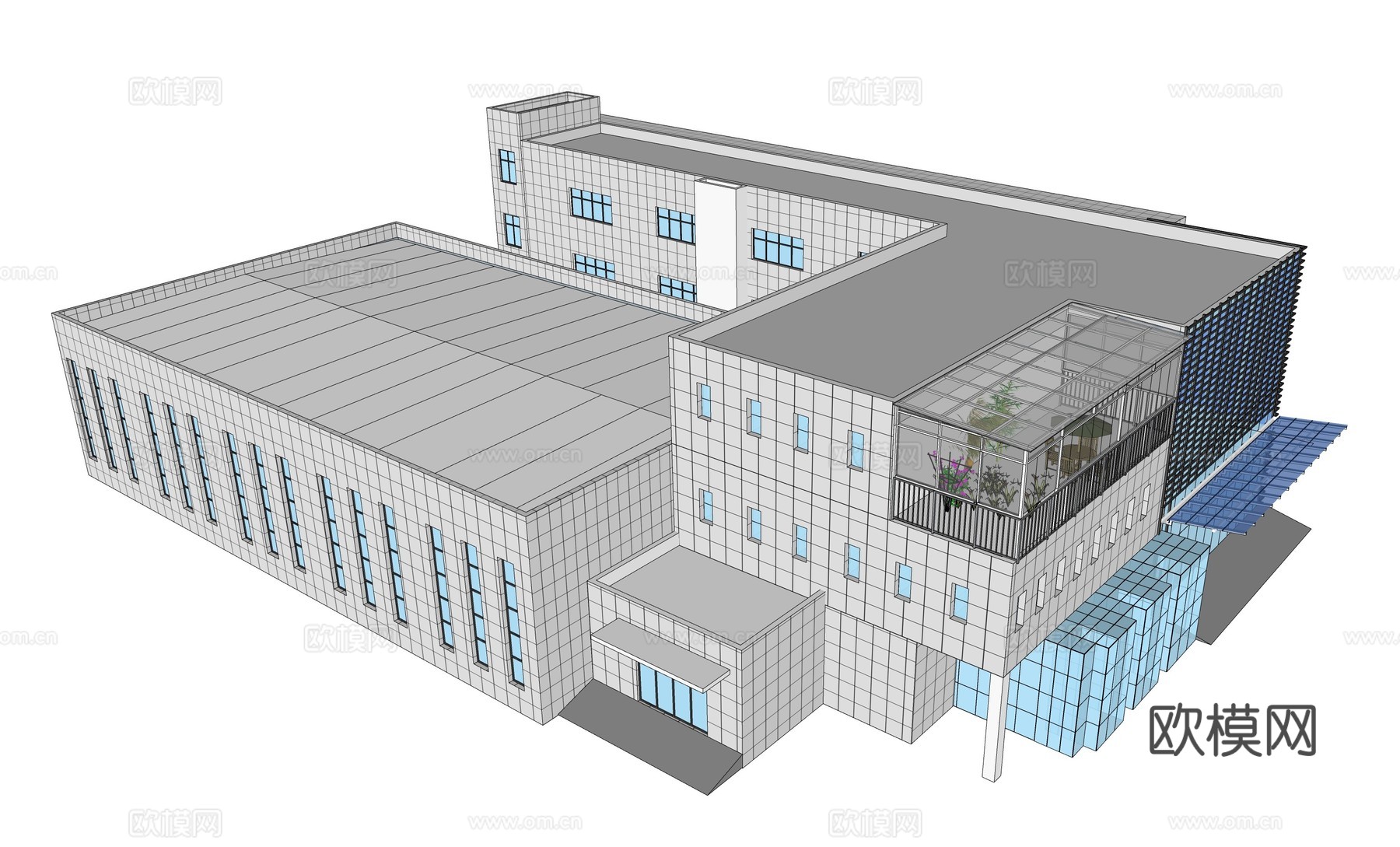 现代工业厂房建筑外观su模型下载