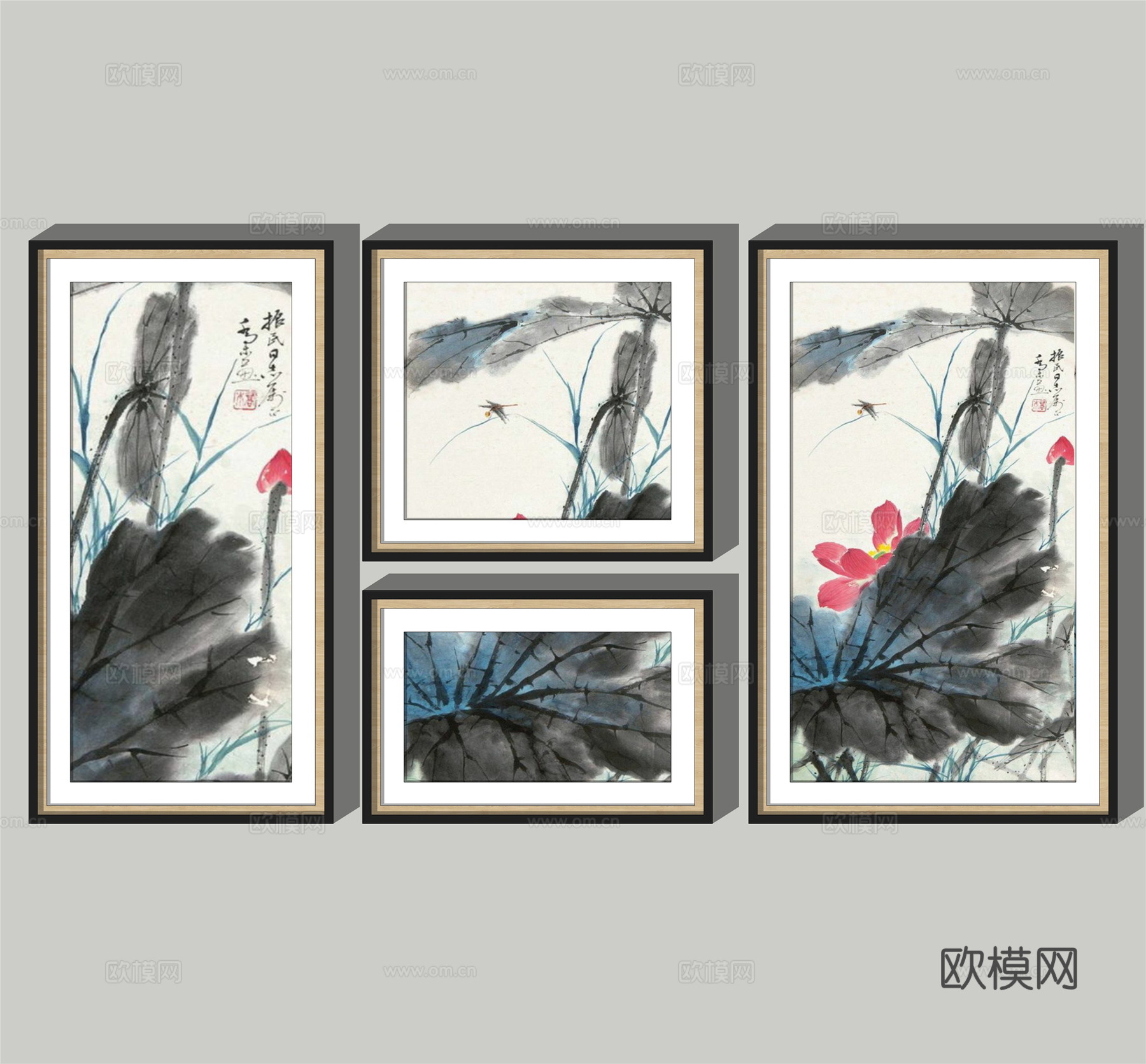 新中式装饰挂画su模型下载