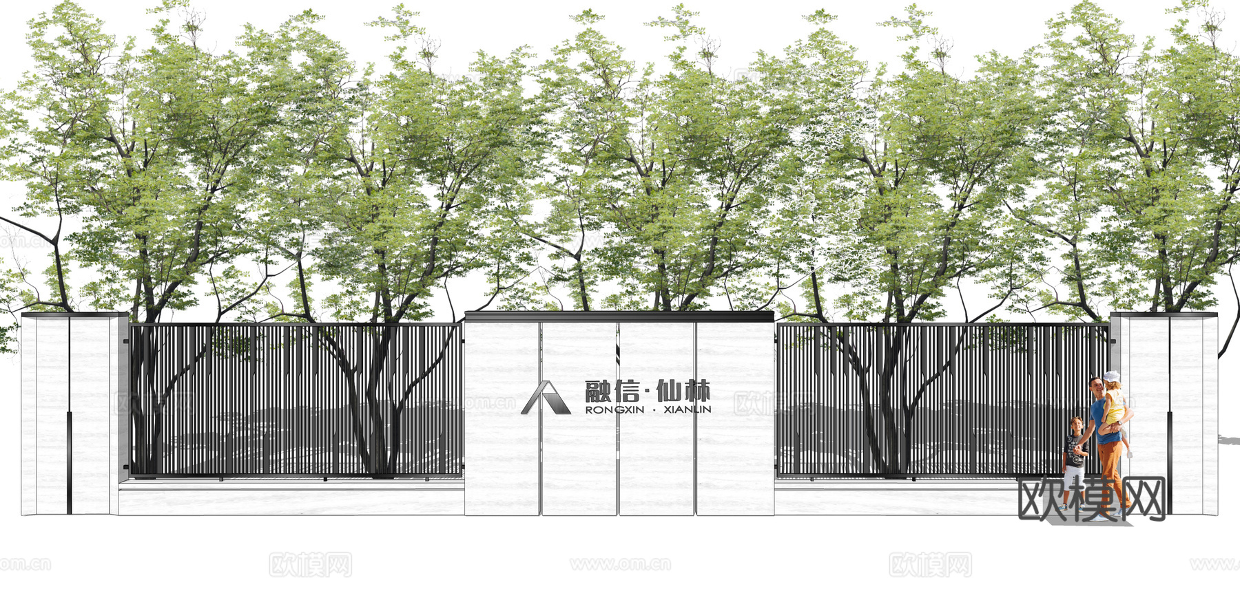 现代庭院围墙su模型下载