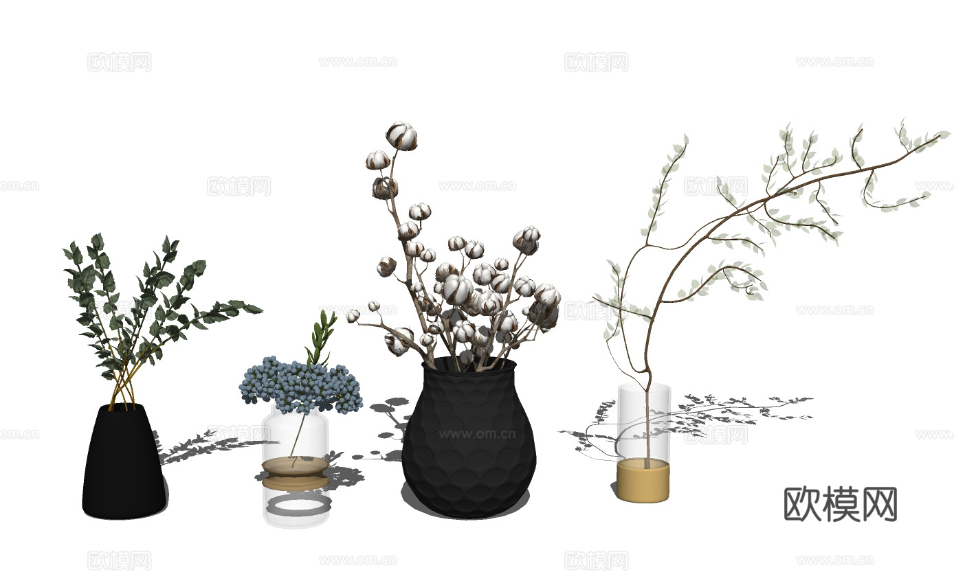 现代玻璃陶瓷花瓶插花su模型下载