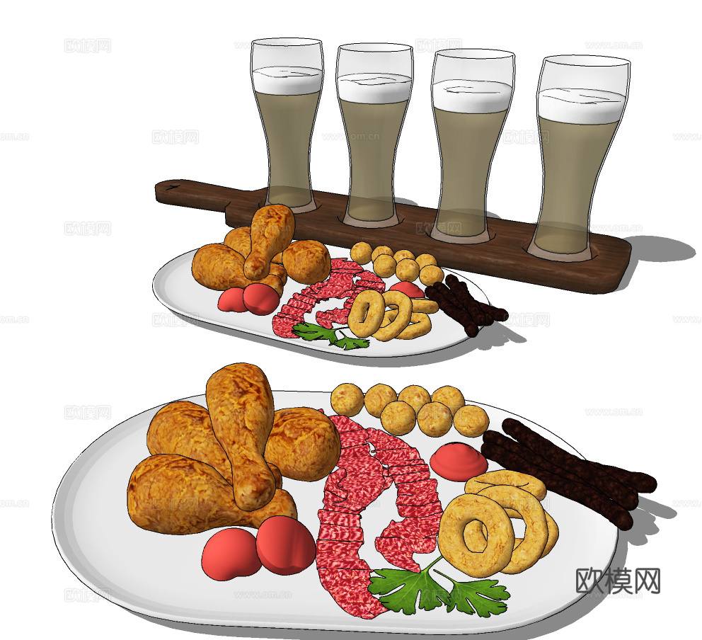 现代啤酒炸鸡酒水食物su模型下载