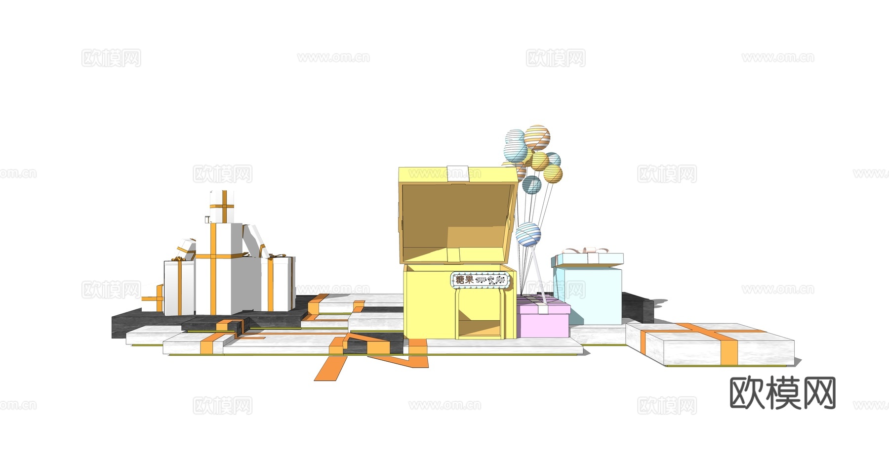 现代礼品盒美陈su模型下载