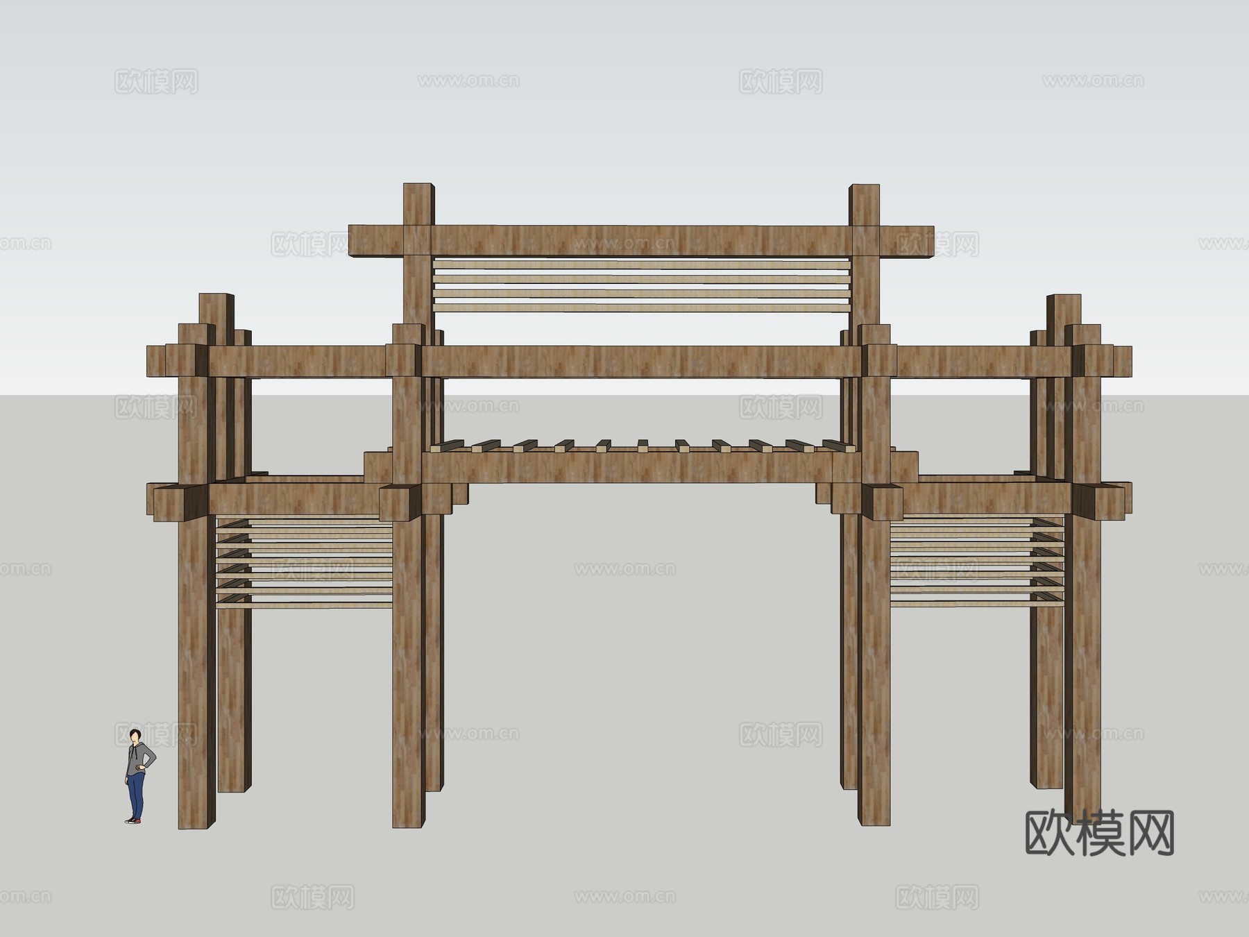 中式木牌坊su模型下载