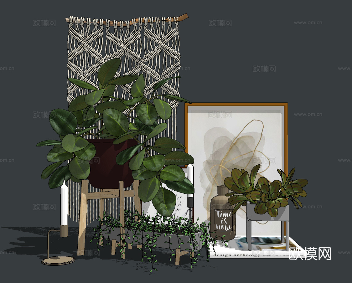 现代绿植盆栽su模型下载