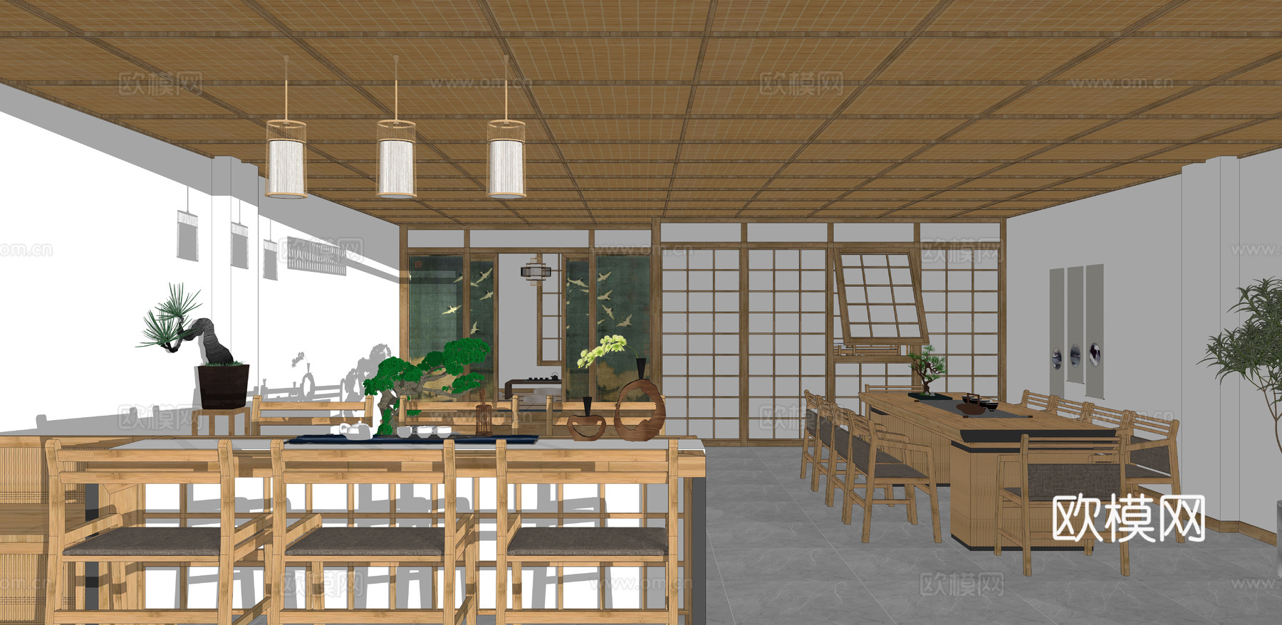 日式禅意茶楼su模型下载