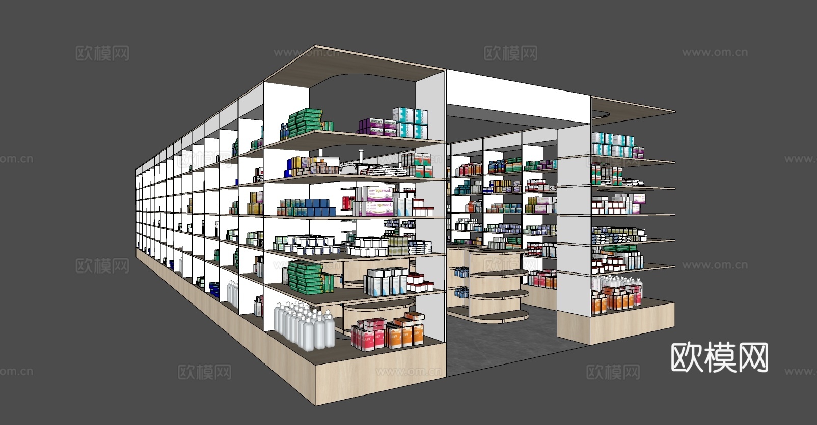 现代零售店展柜货架su模型下载