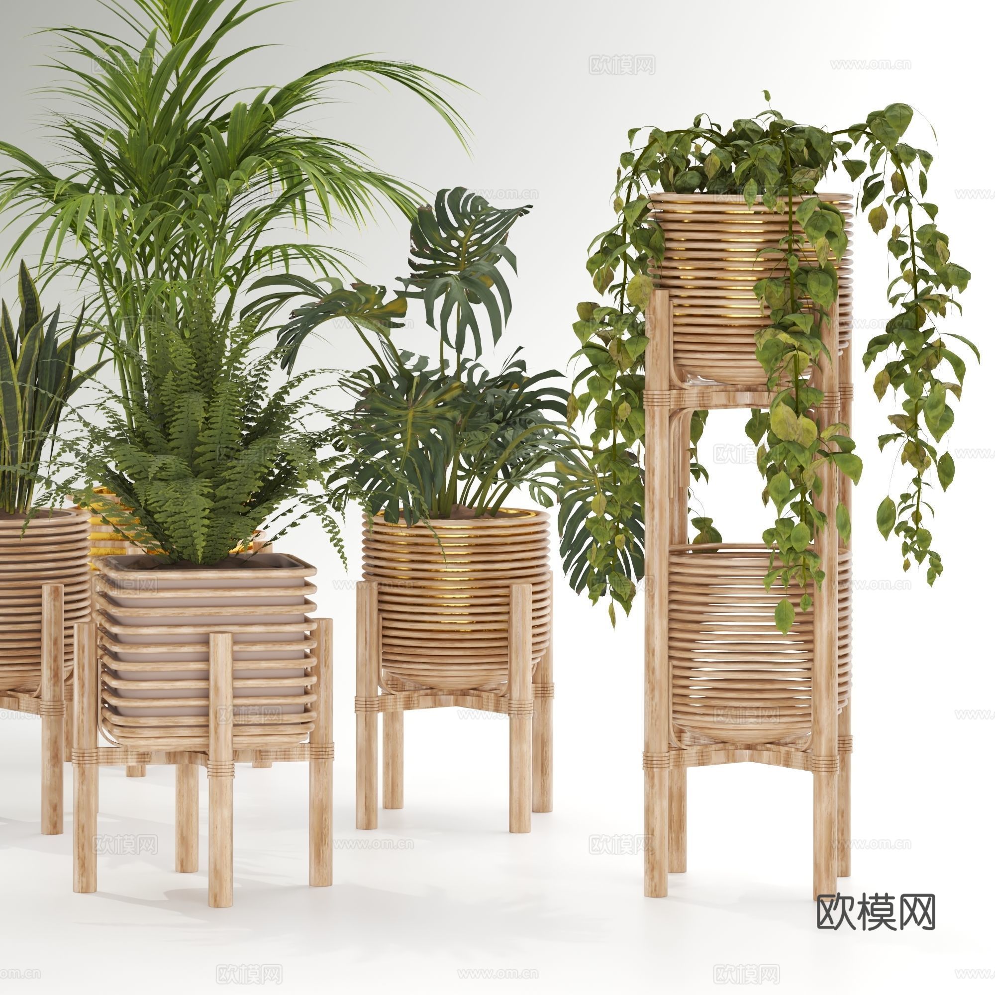 现代北欧原木风绿植盆栽3d模型