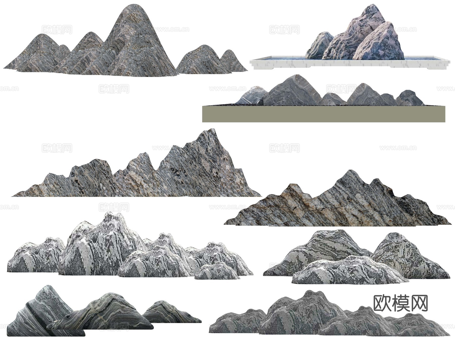 中式雪浪石泰山石片石su模型下载