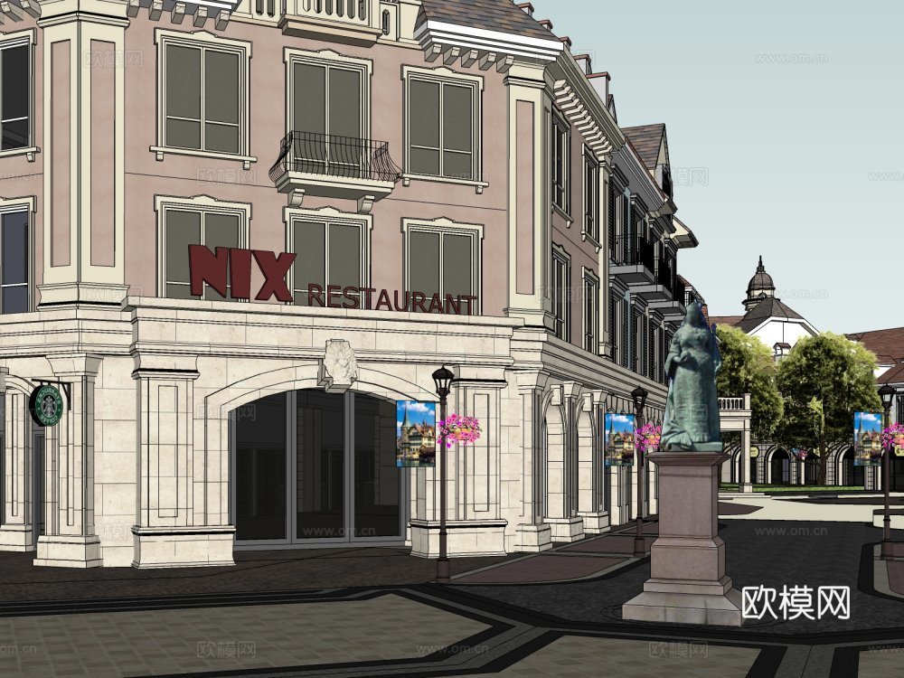 欧式商业街su模型下载下载（渲染图6）