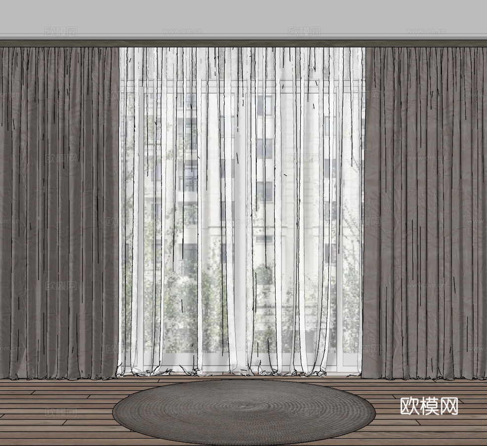 现代布艺窗帘su模型下载