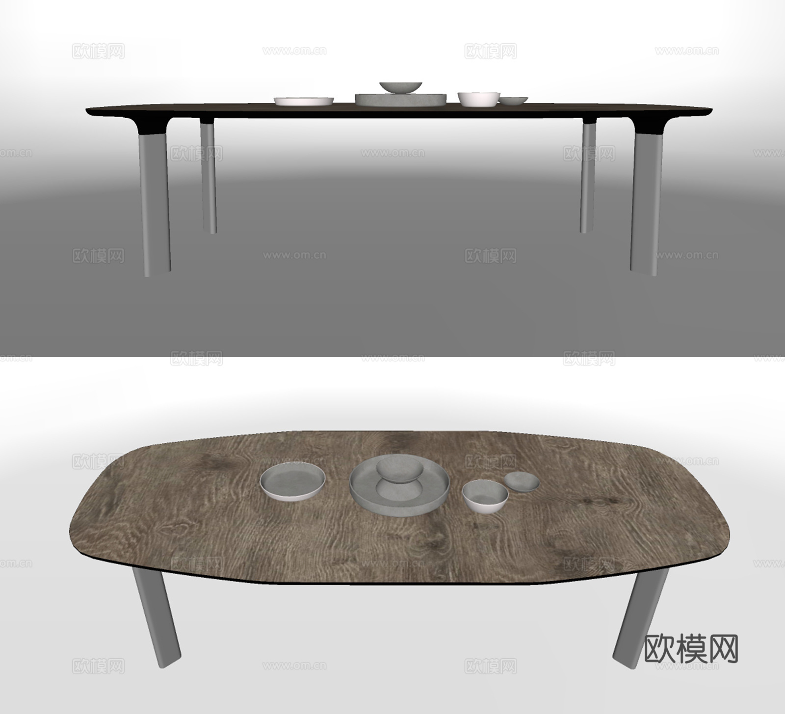 现代条形餐桌su模型下载