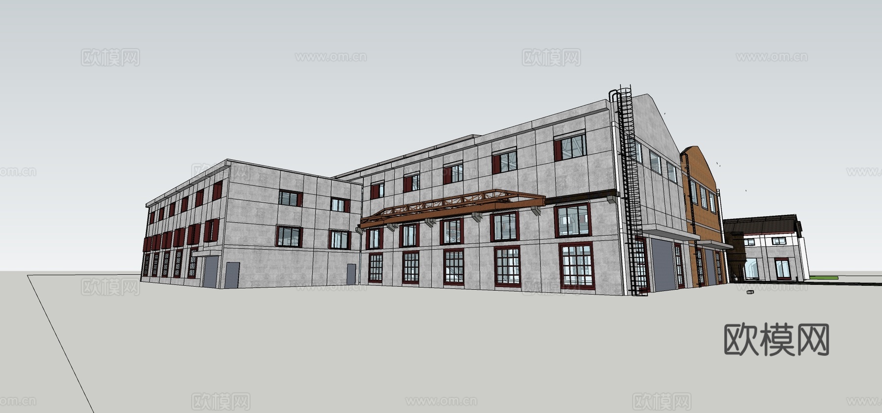 现代厂房建筑外观su模型下载