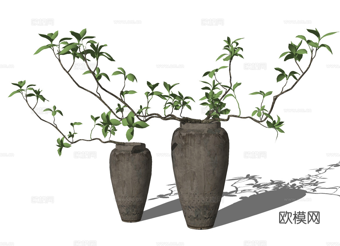 新中式陶罐花瓶插花su模型下载