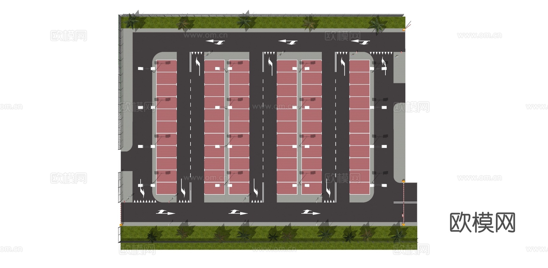 现代室外停车场su模型下载