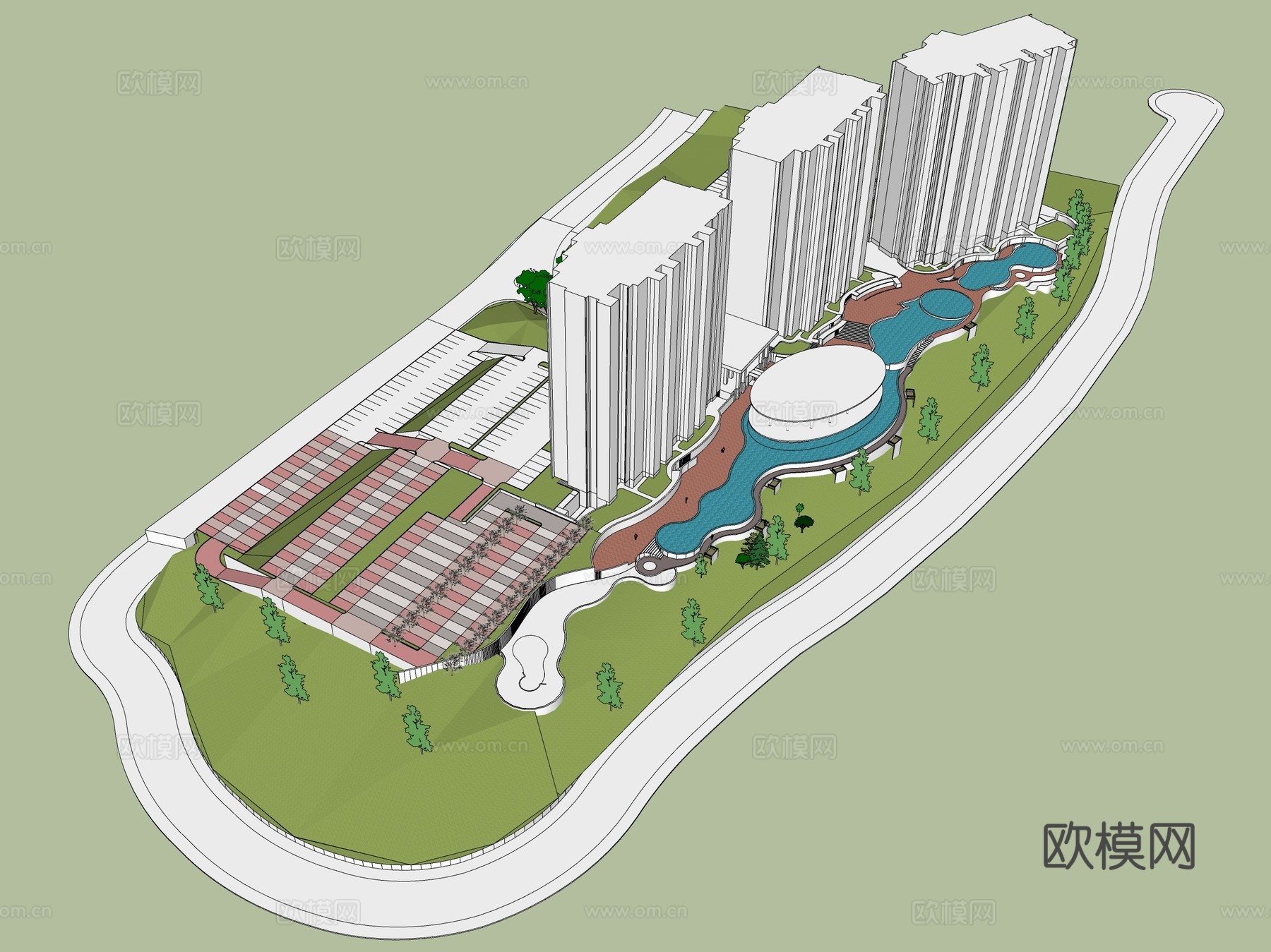 现代住宅小区鸟瞰su模型下载