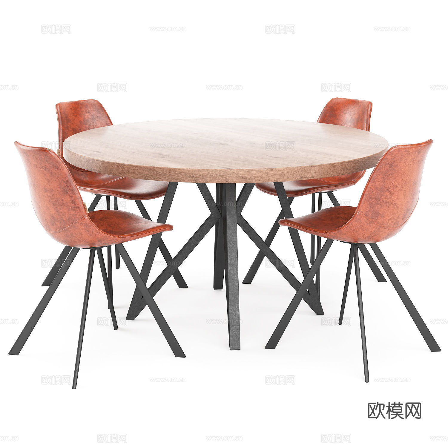 现代工业风圆餐桌椅3d模型