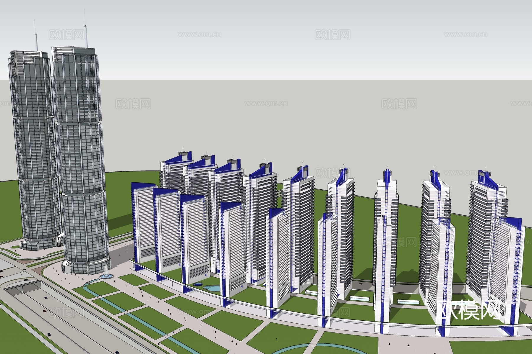 现代小区建筑外观su模型下载