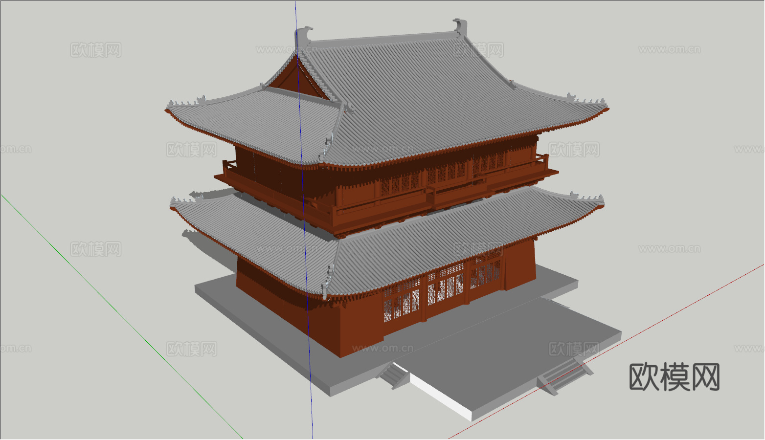 中式古建观音阁su模型下载