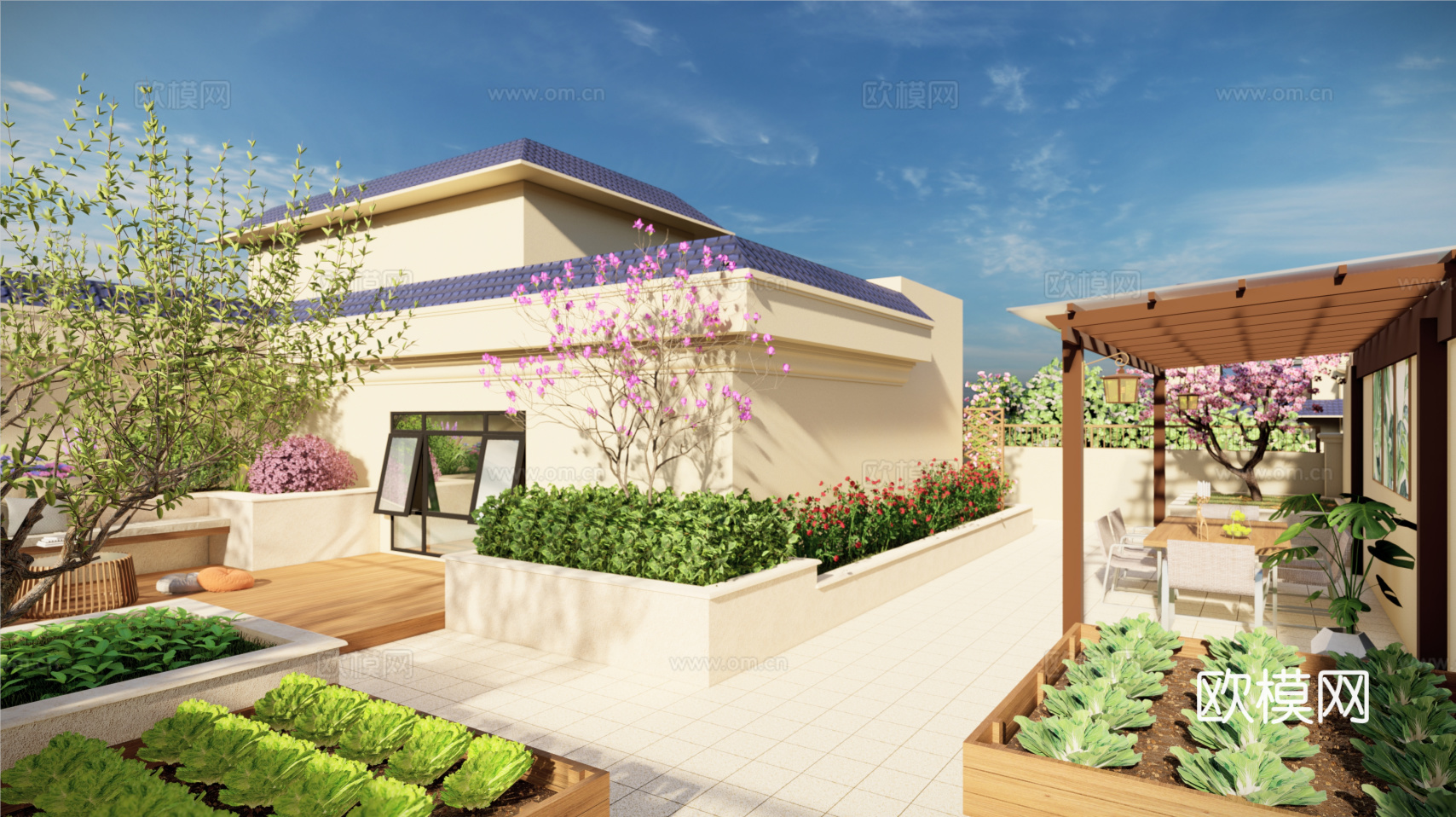 现代屋顶花园su模型下载