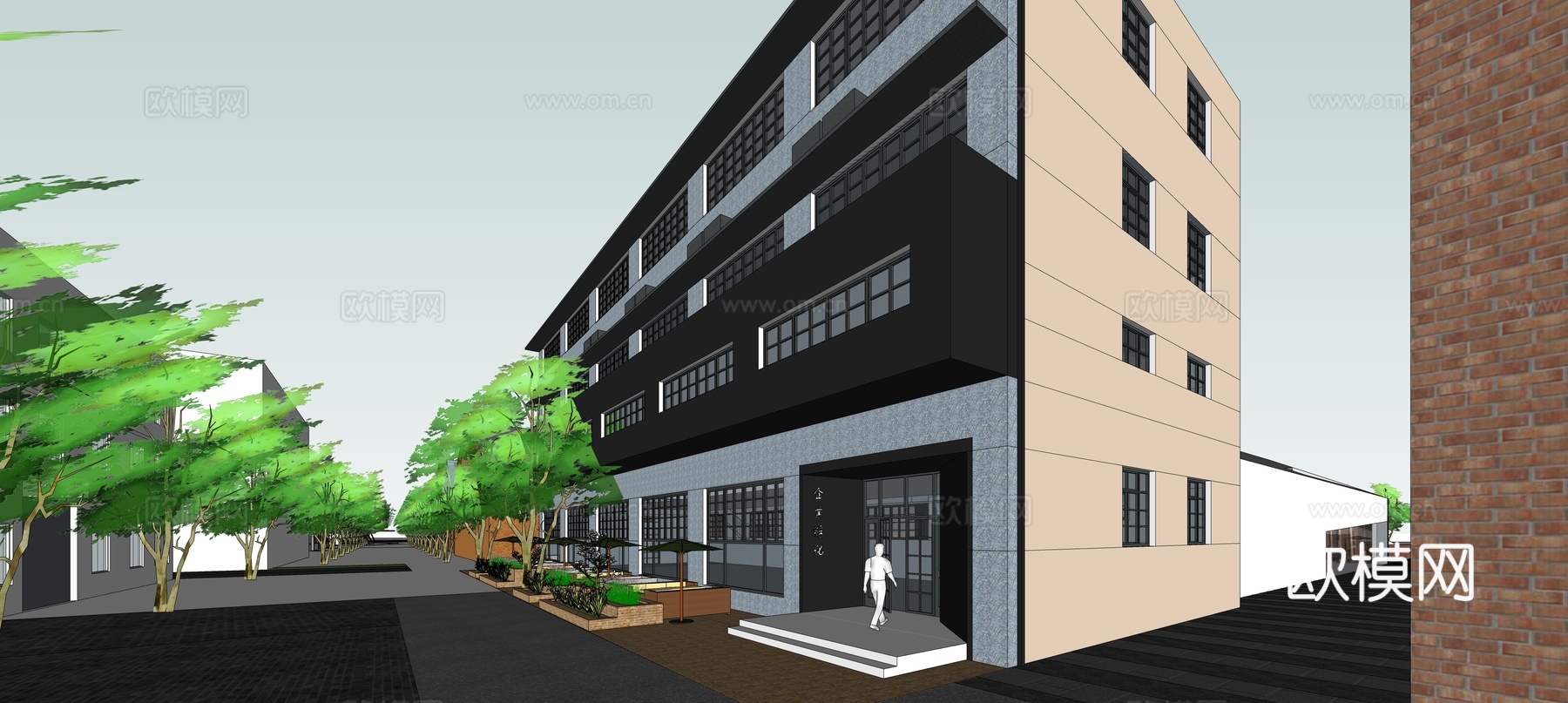 现代工业厂房建筑外观su模型下载