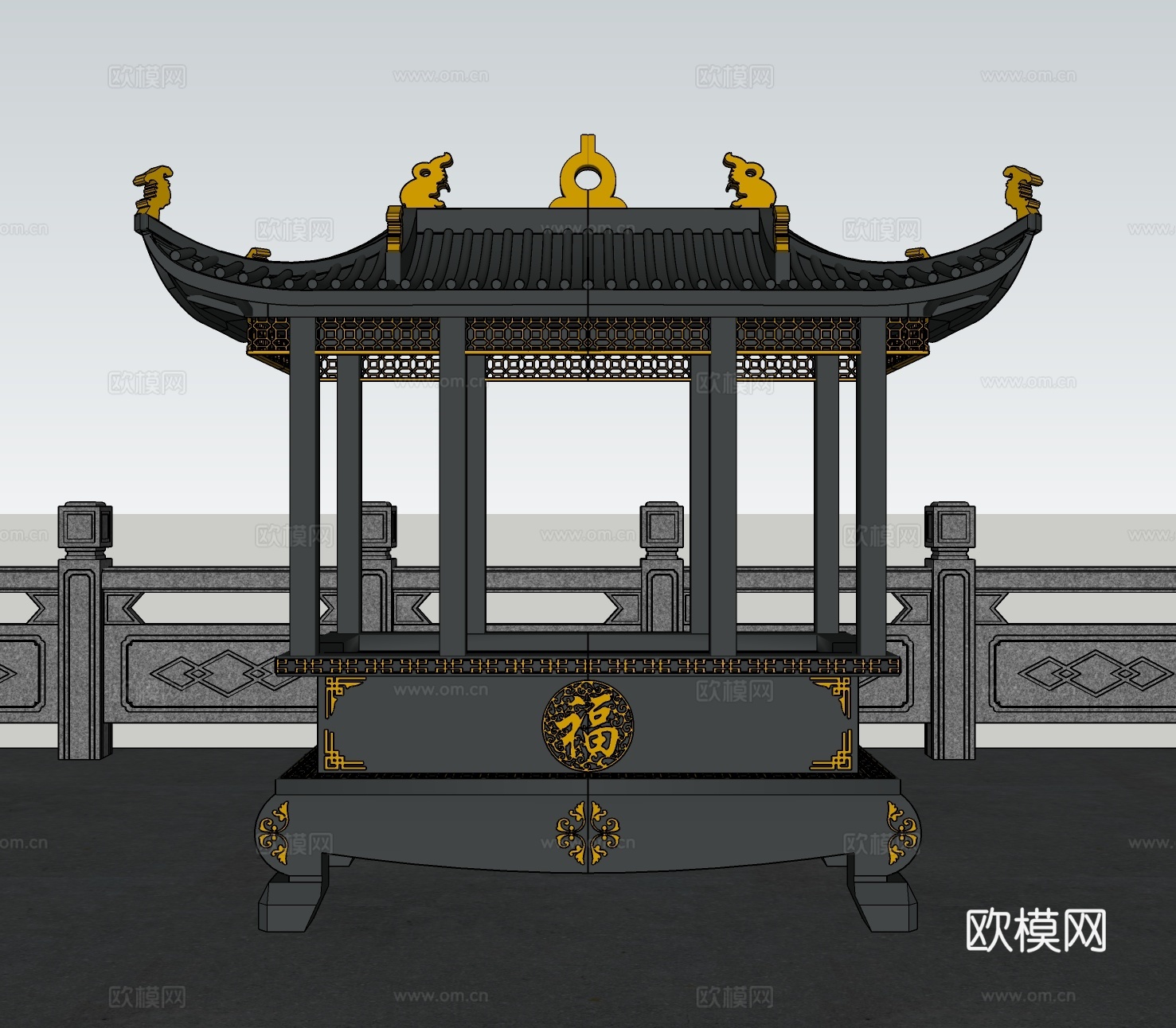 中式香炉小品su模型下载