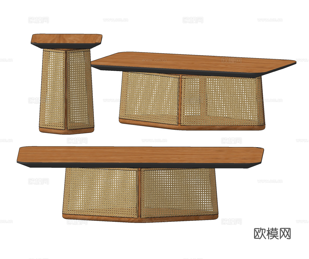北欧原木餐桌su模型下载