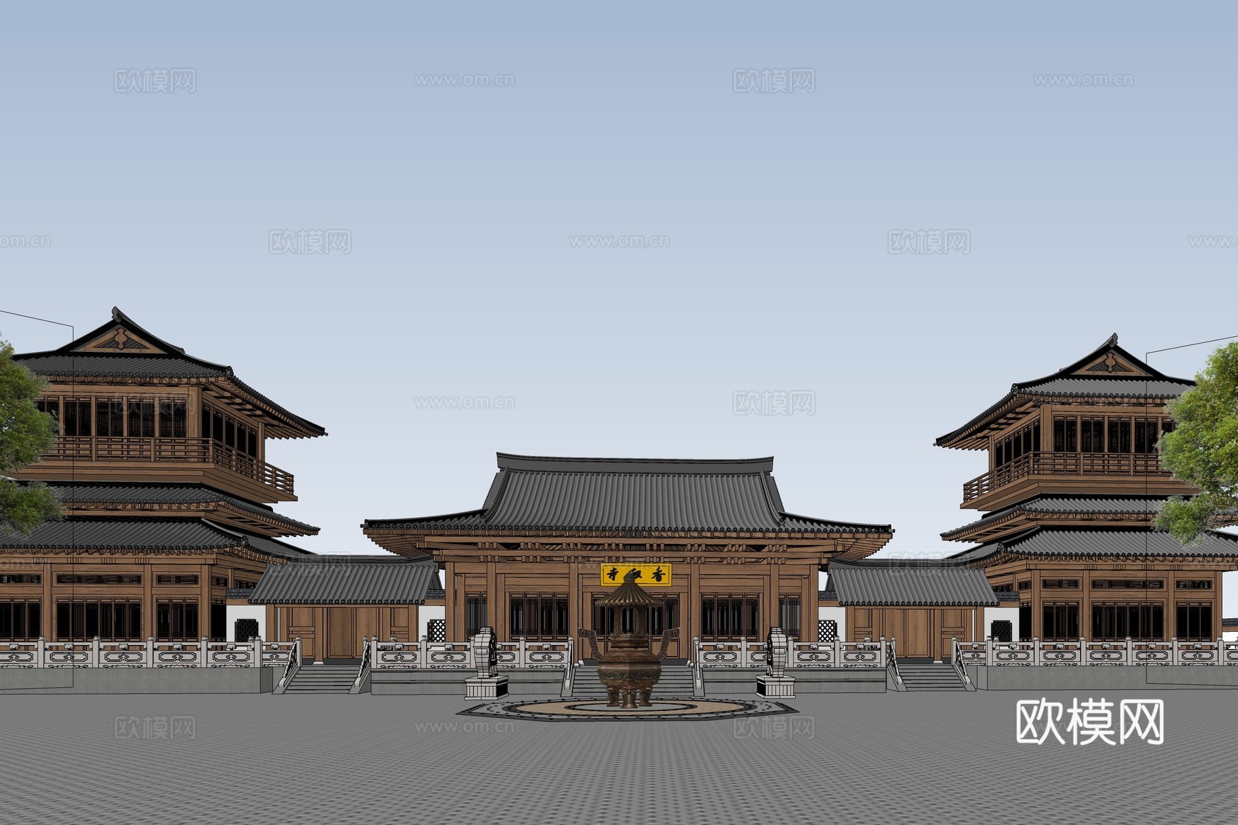 中式古建寺庙su模型下载