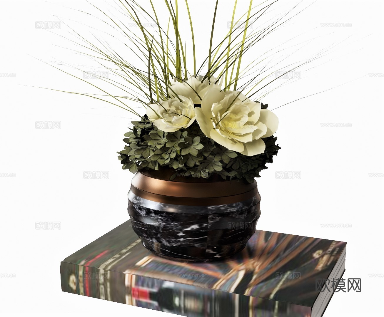 现代玫瑰花盆栽su模型下载
