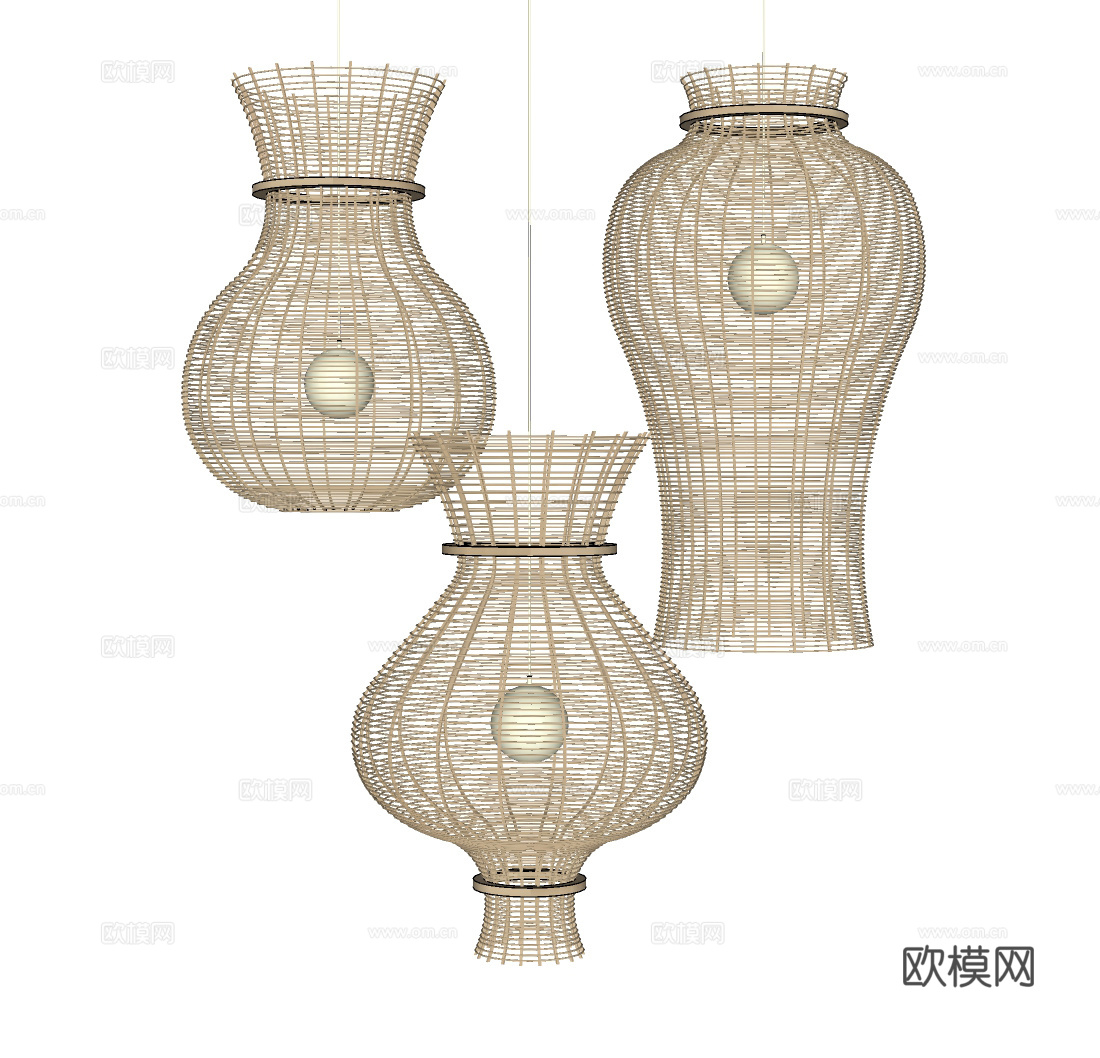 现代侘寂藤编吊灯su模型下载