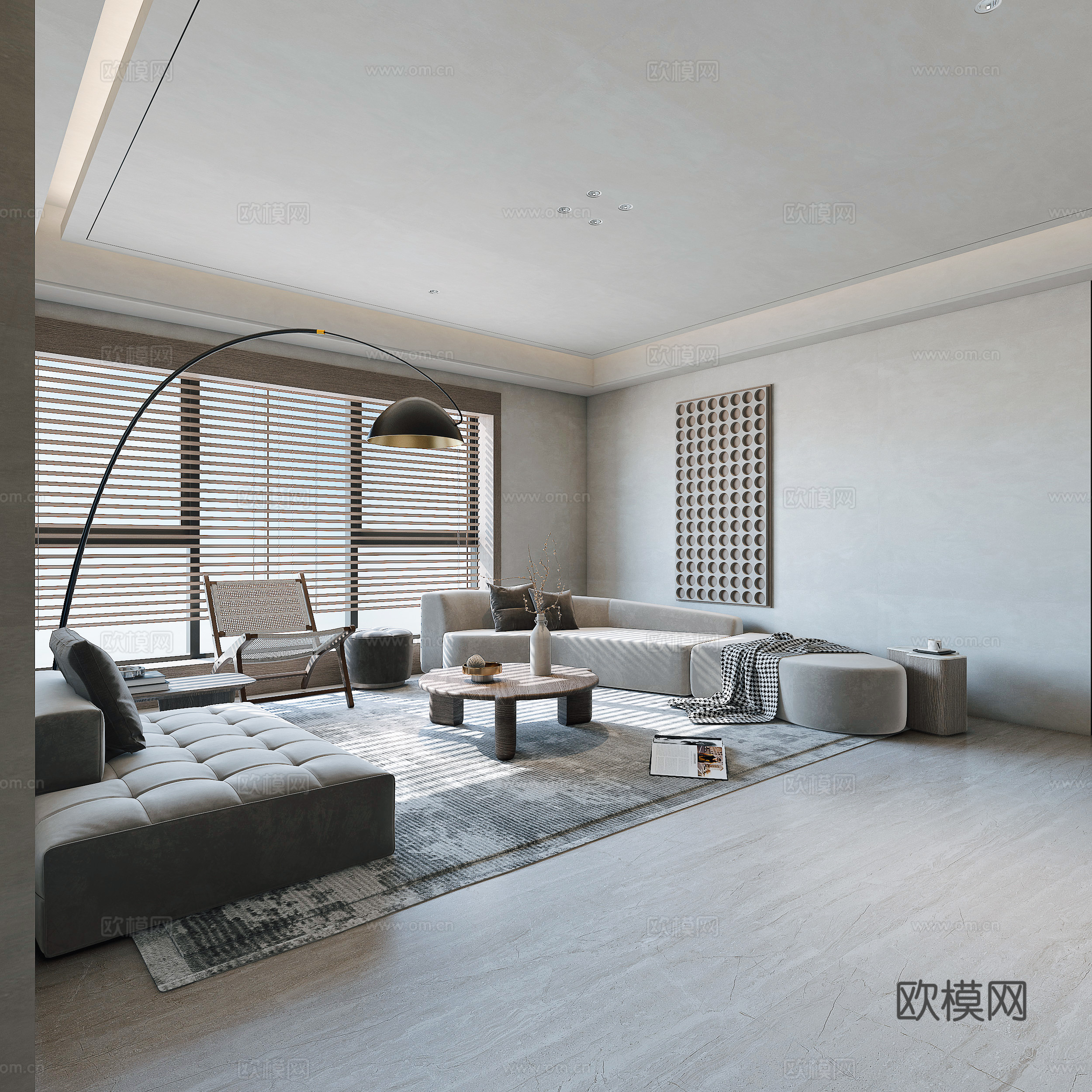 现代侘寂风客厅su模型下载