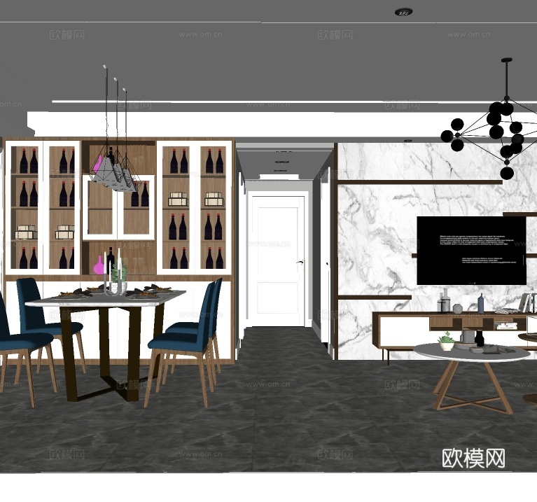 北欧客餐厅su模型下载