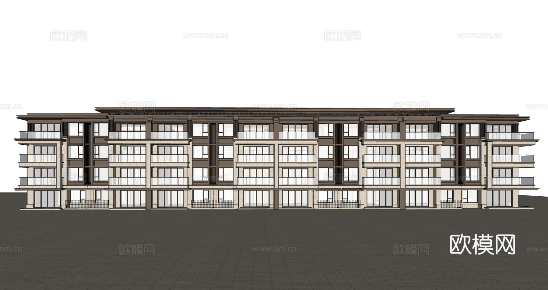 新中式住宅楼建筑外观su模型下载
