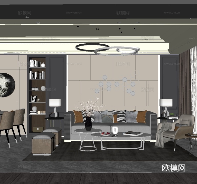 现代客餐厅su模型下载