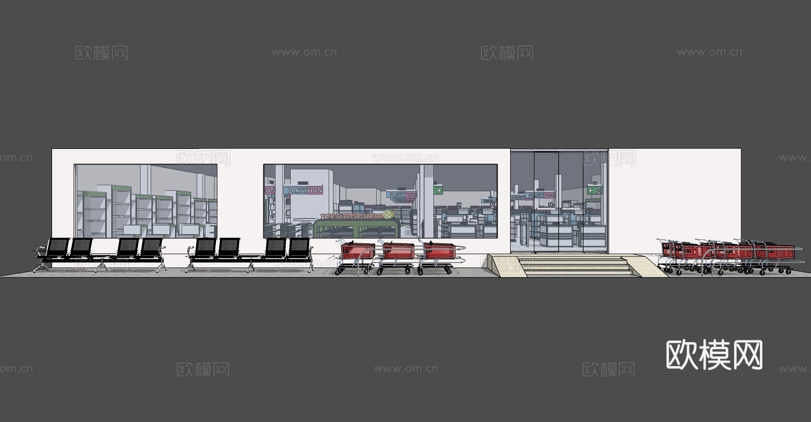 现代商场超市su模型下载