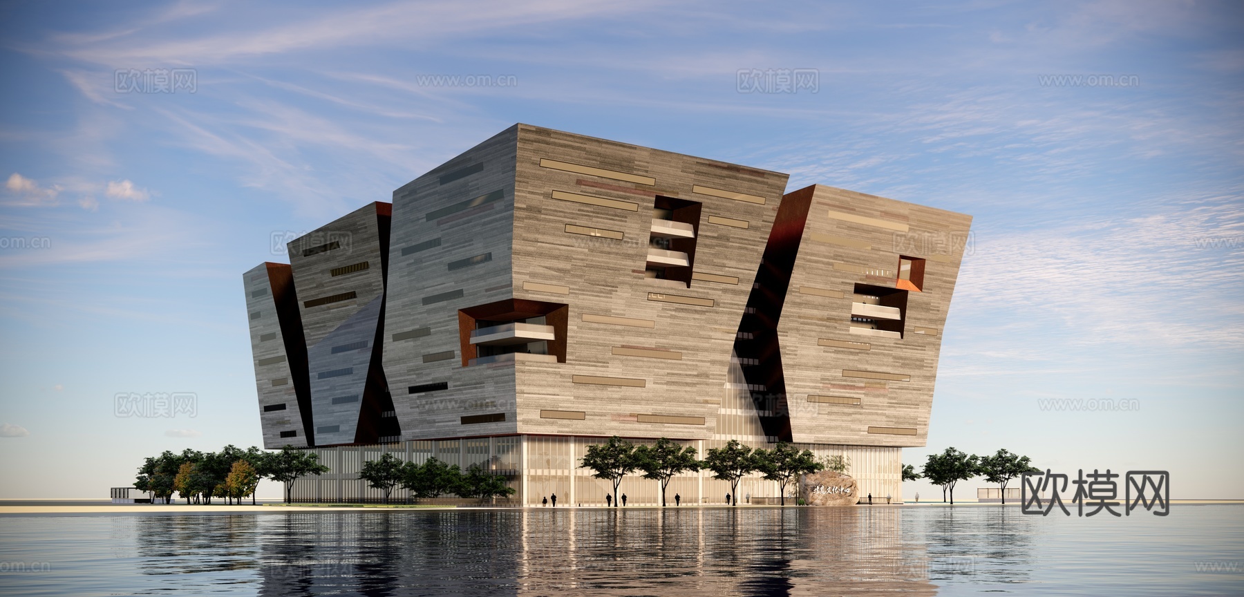 现代展览馆建筑外观su模型下载
