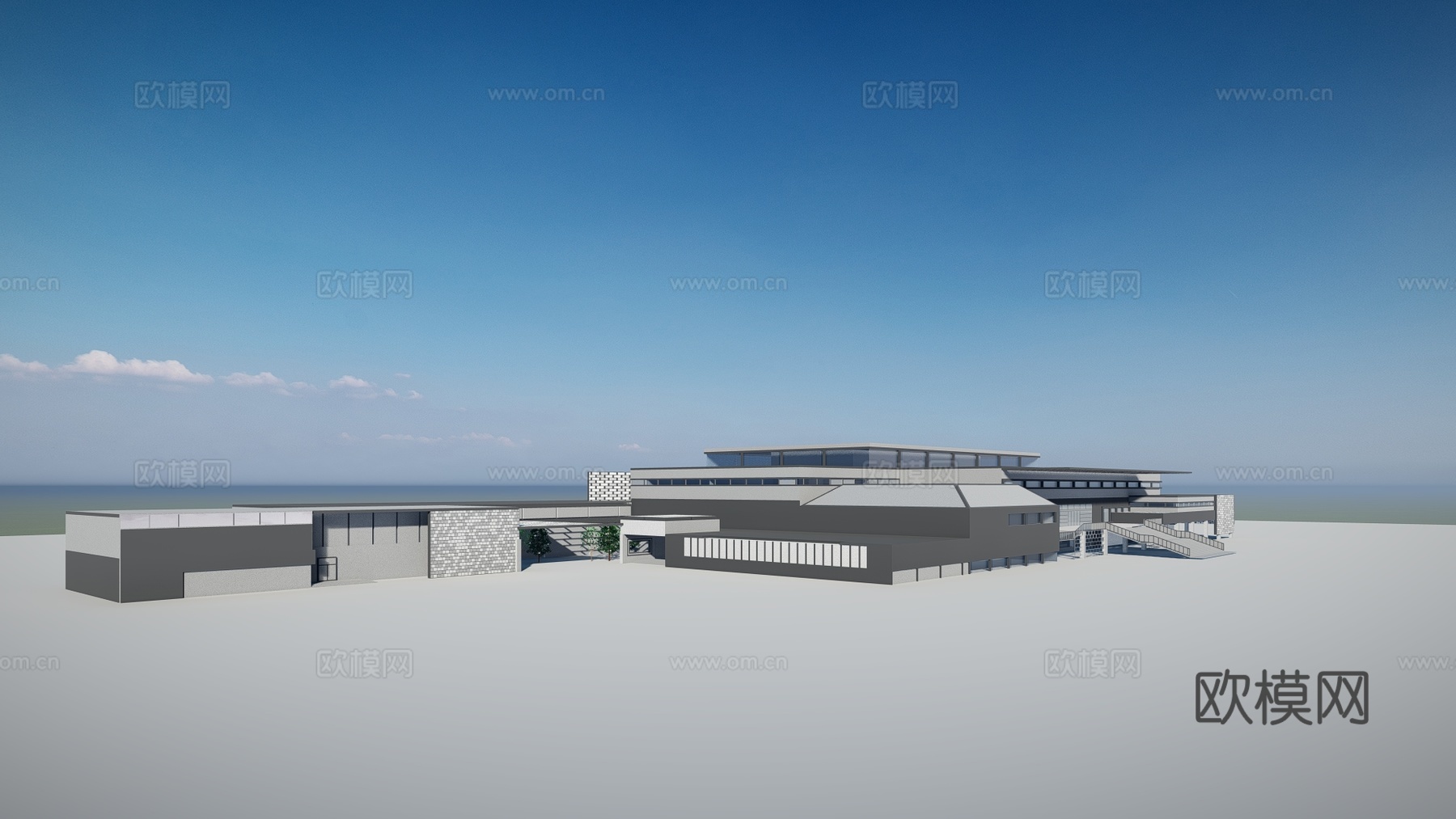 现代文化馆建筑外观su模型下载