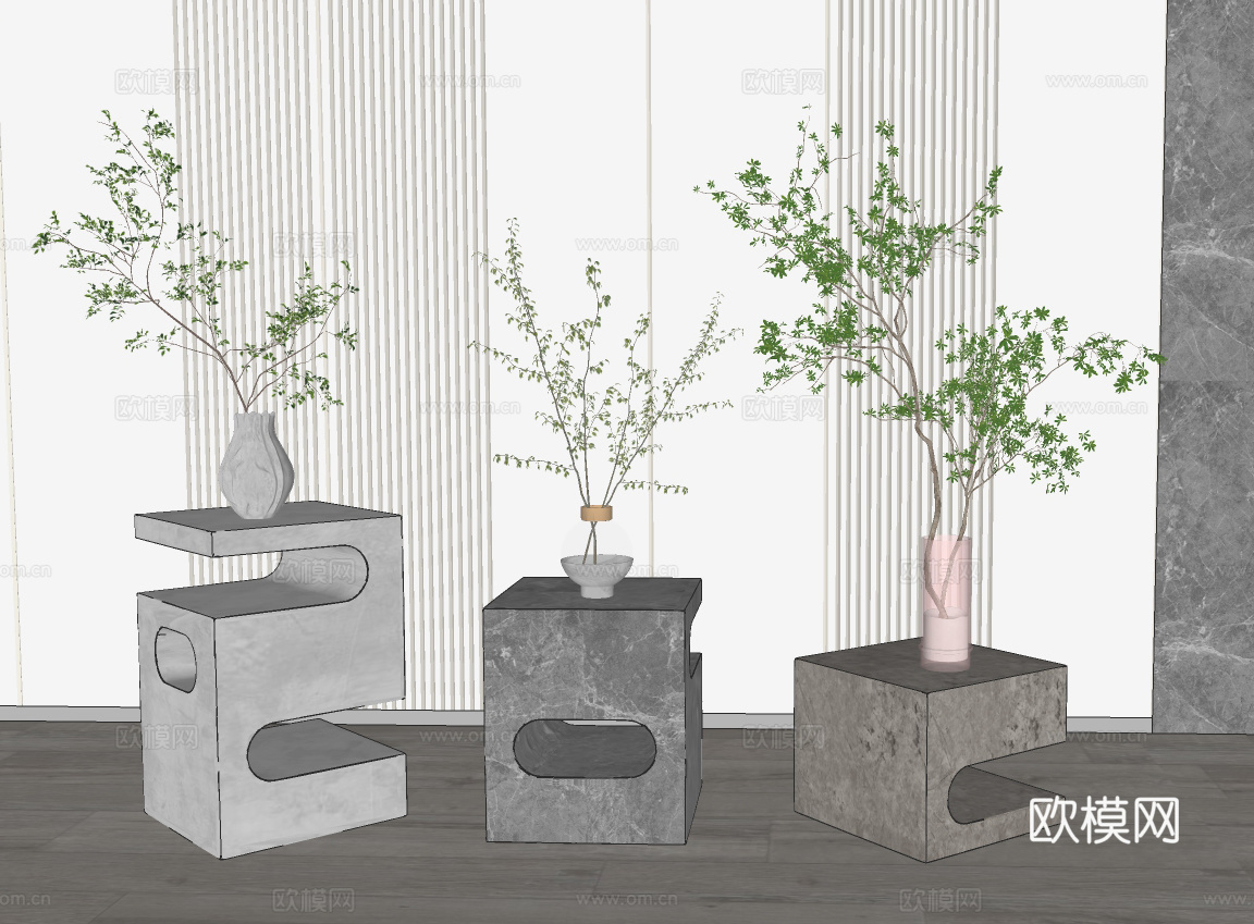 现代花瓶插花su模型下载