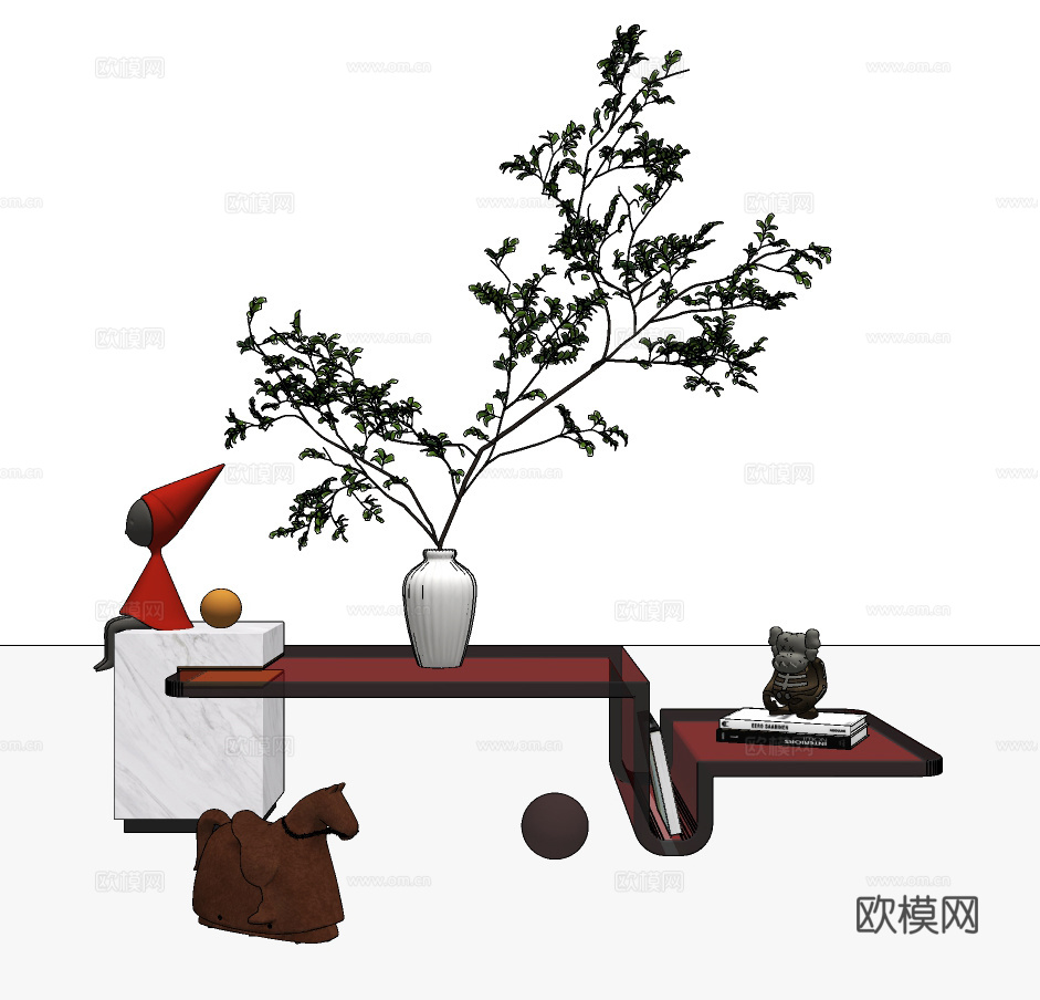 现代插花边几角几su模型下载