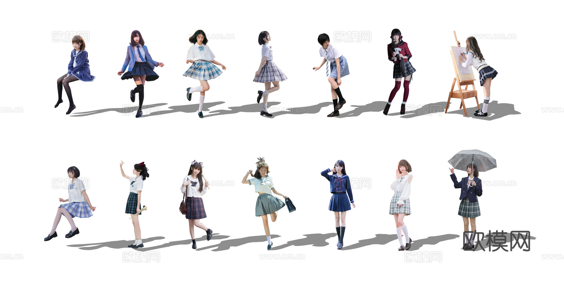 现代美女学生人物su模型下载